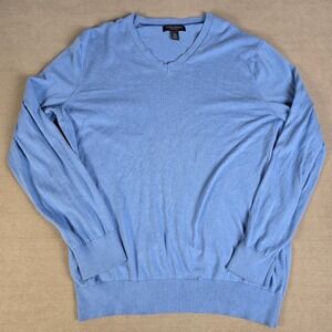 Banana Republic Luxury Blend V Neck Sweater Mens Large Blue Silk Cotton Cashmere